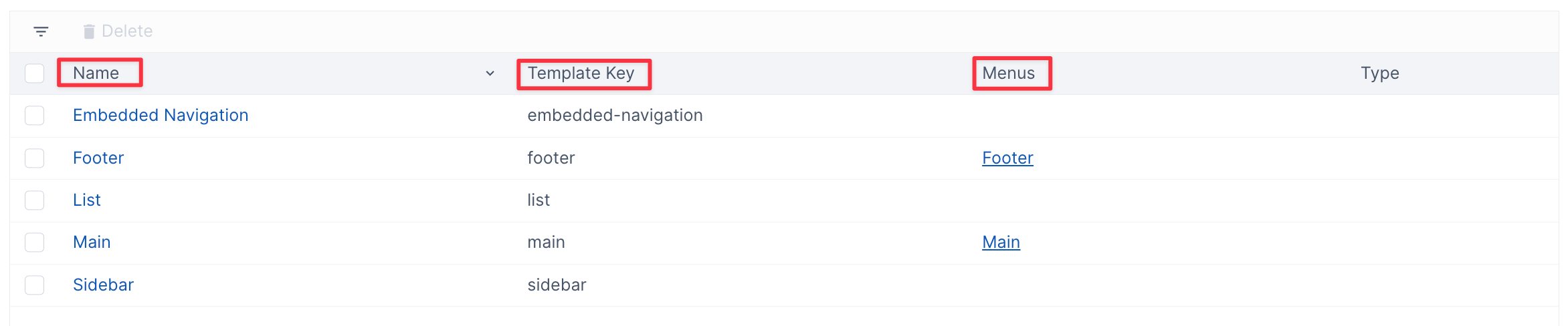 Navigation Templates Fields