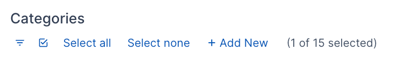 Categories field toolbar