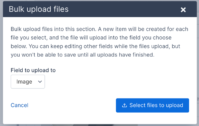 bulk upload files popup