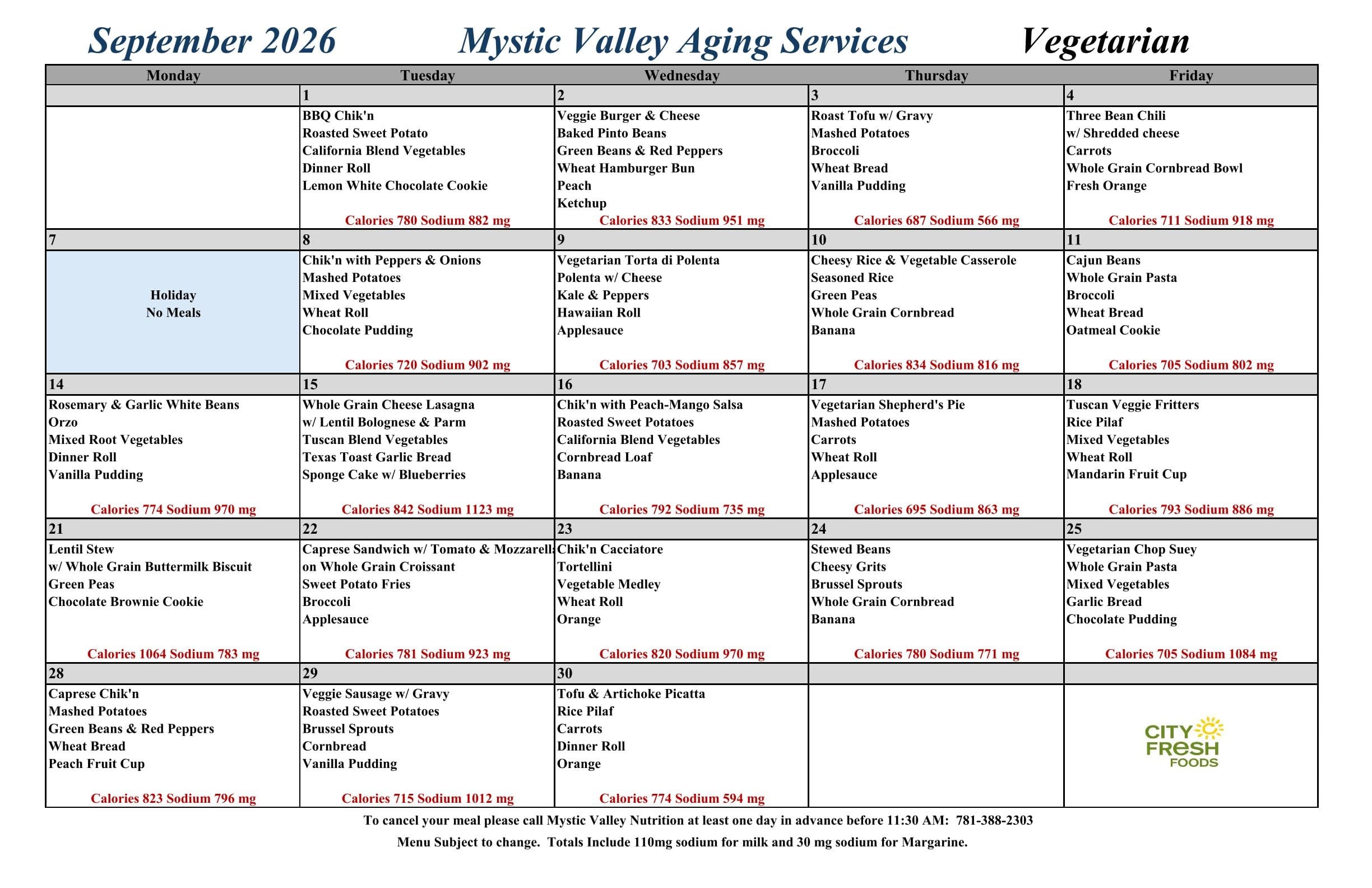 SEPTEMBER 2026 VEGETARIAN