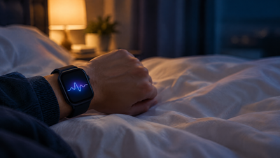 Person wearing a smartwatch in bed at night