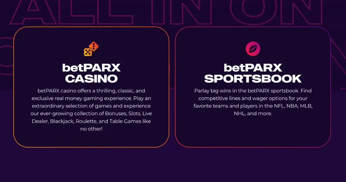 betPARX Casino vs betPARX Sportsbook - betPARX website screenshot