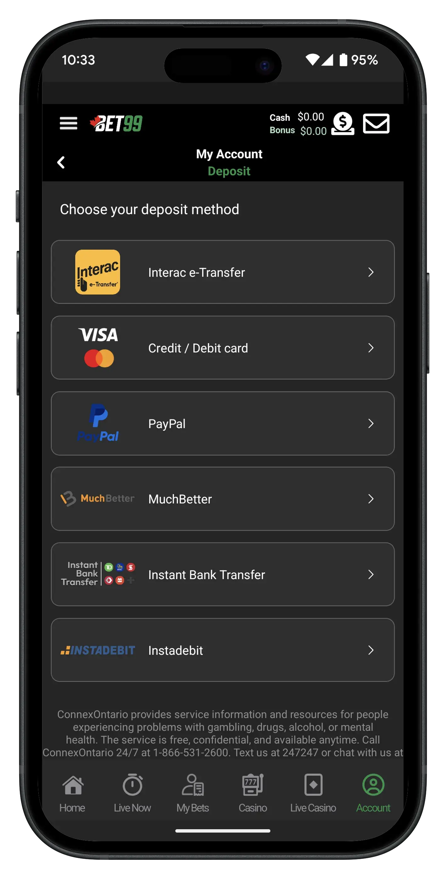 BET99 Sportsbook App Payment Methods