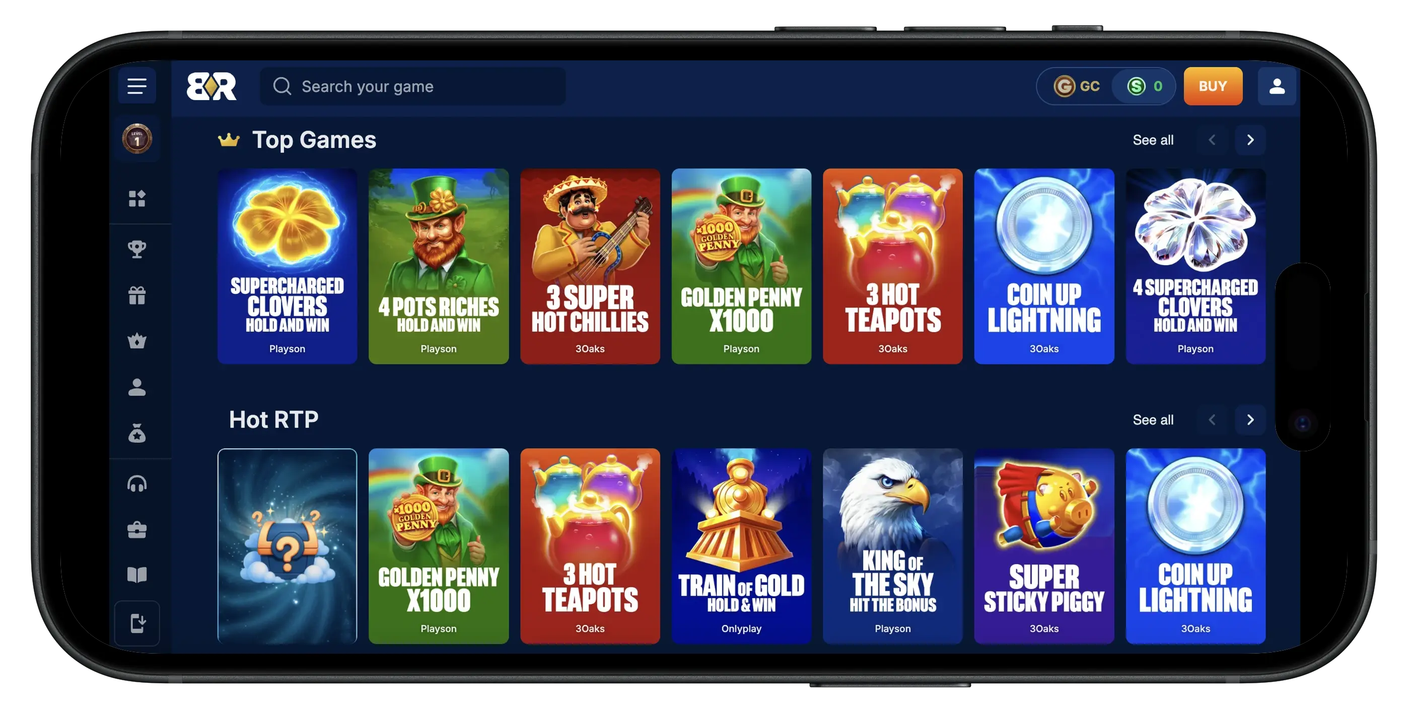 Bankrolla Casino game library on mobile.