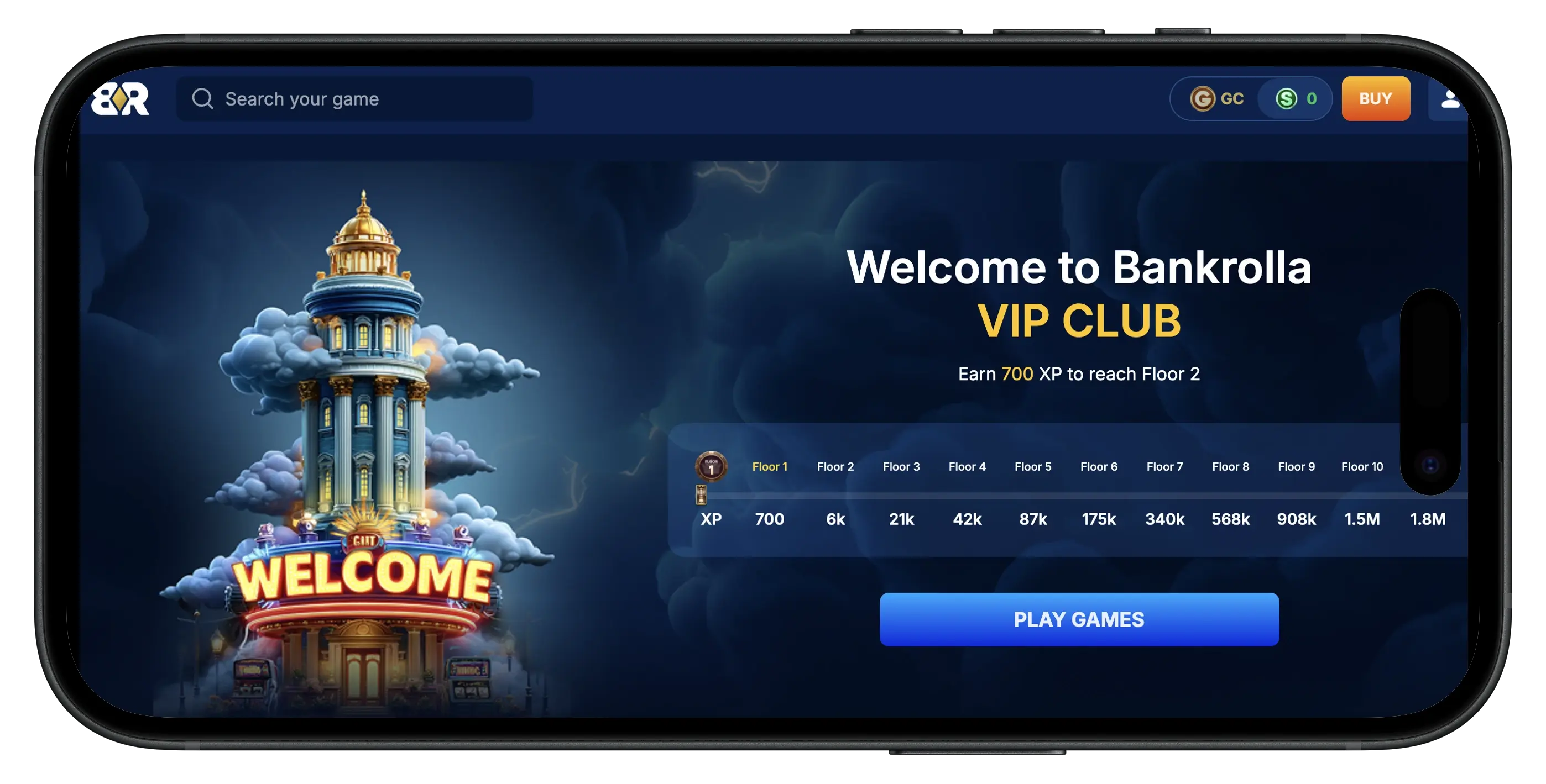 Bankrolla Casino VIP Club section on mobile.