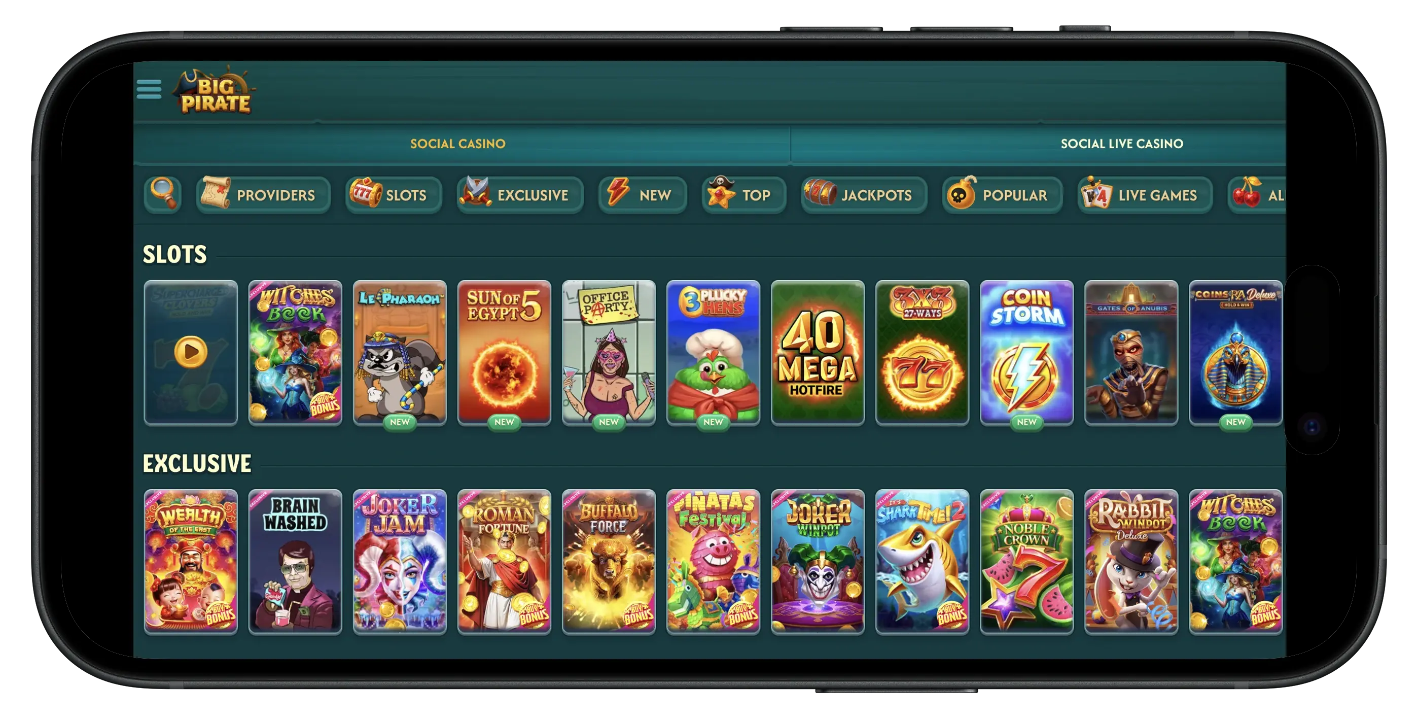 Big Pirate Casino games on mobile.