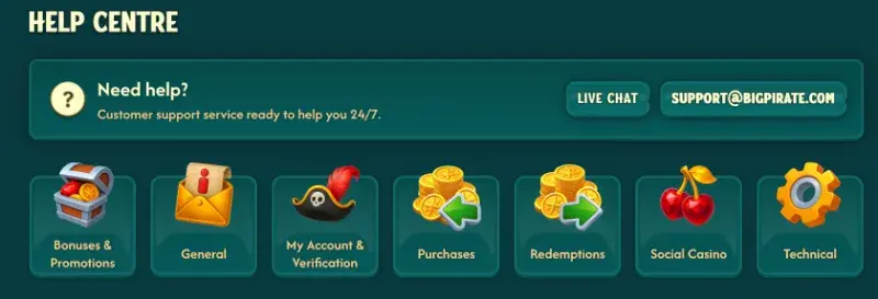 Big Pirate Casino Customer Support