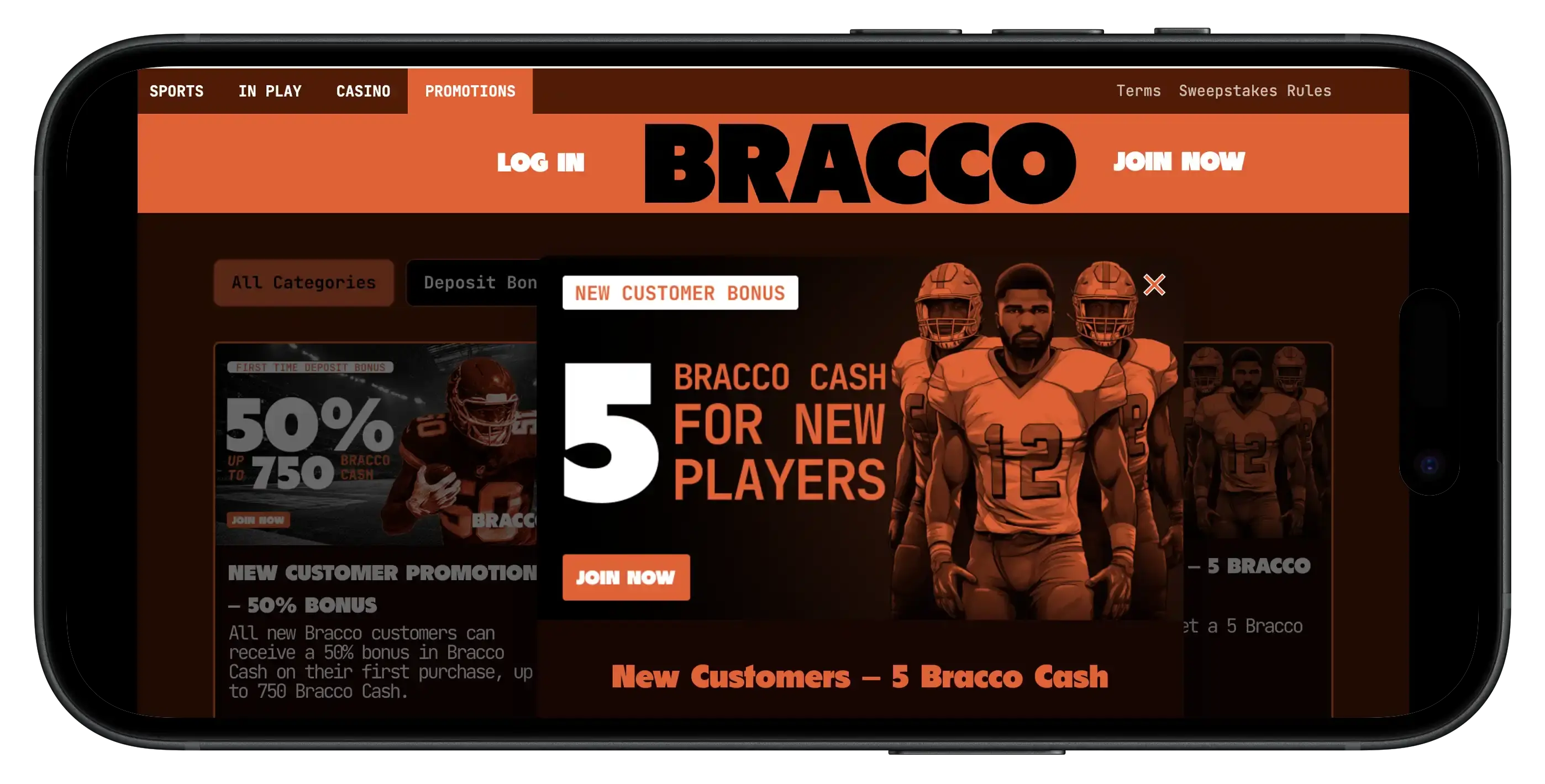 Bracco Casino welcome bonus offer on mobile.