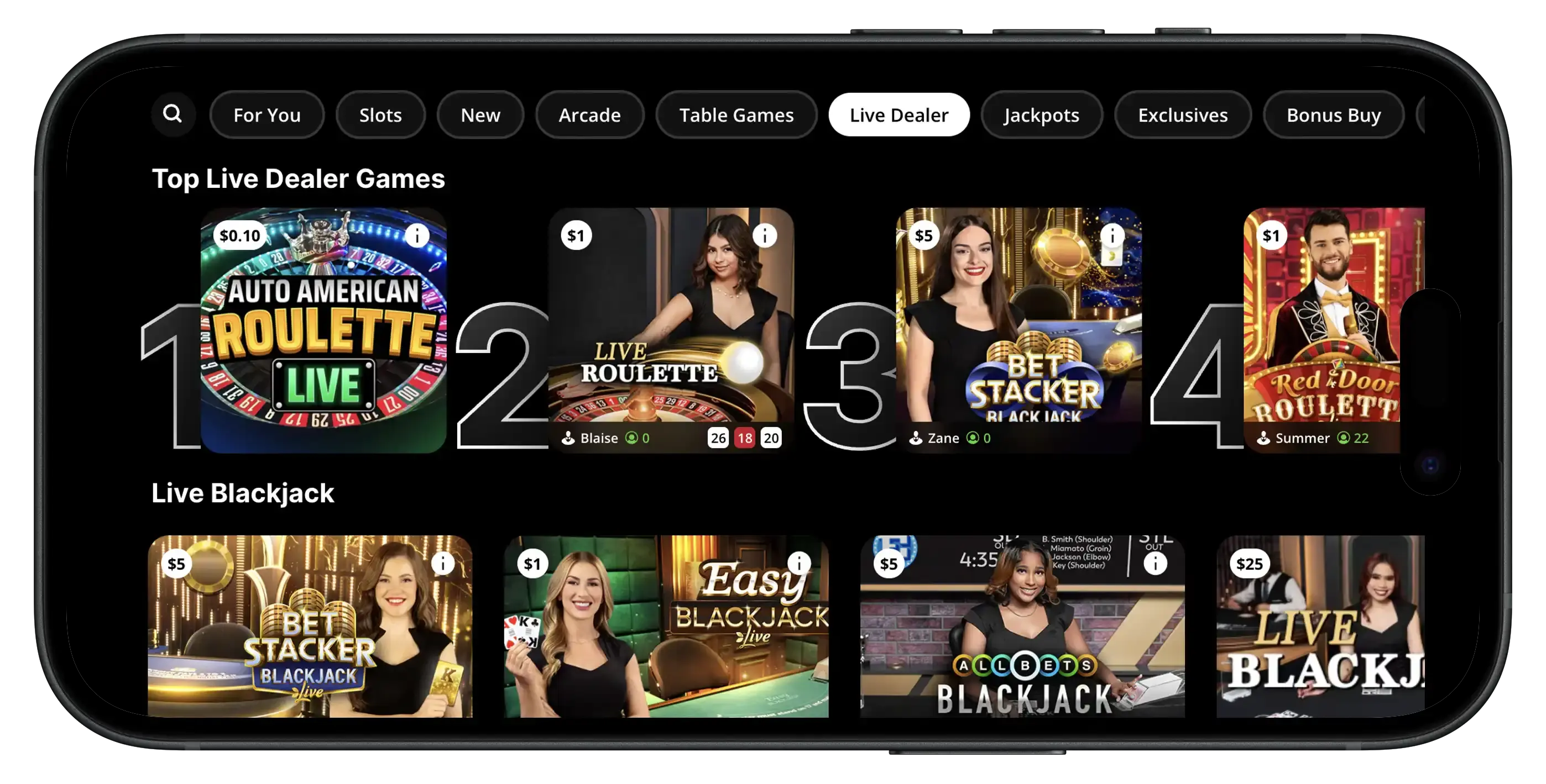 DraftKings Casino Live Dealer on mobile.