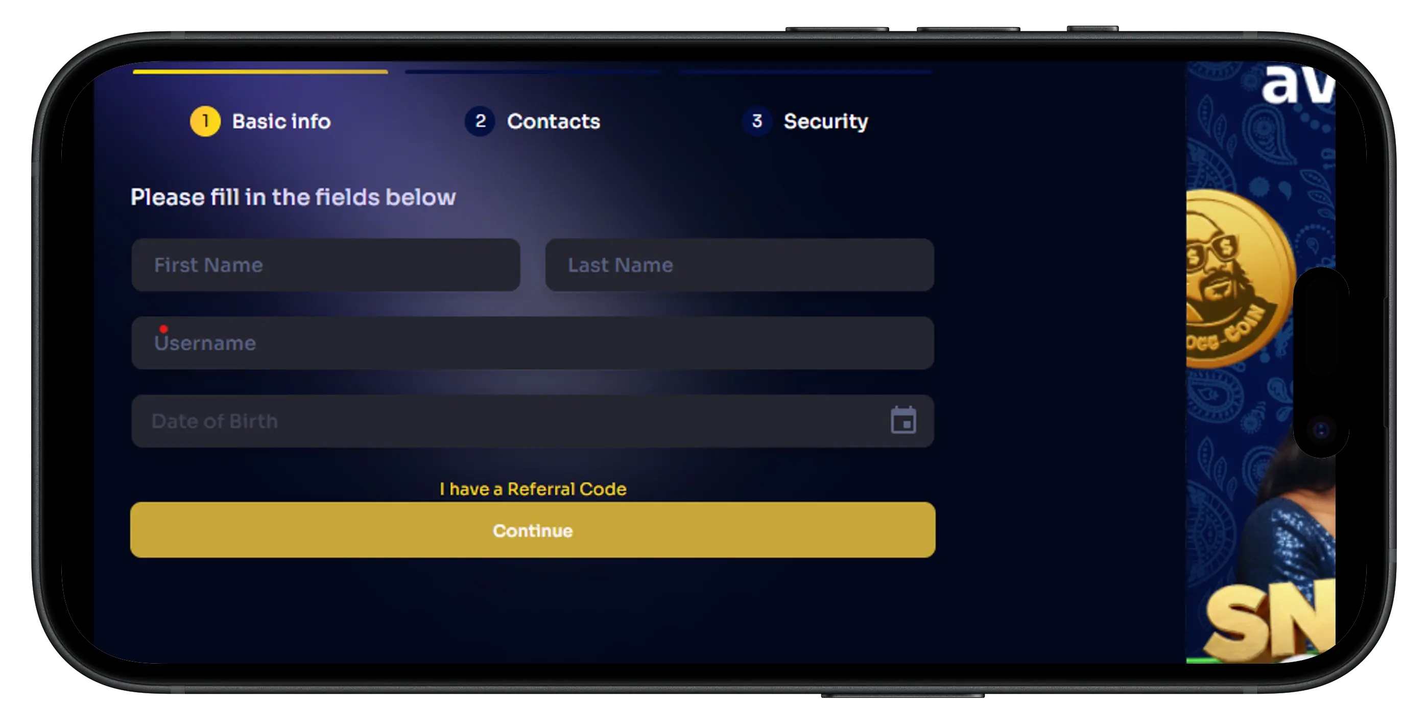 Dogg House Casino Sign Up prompt on mobile.