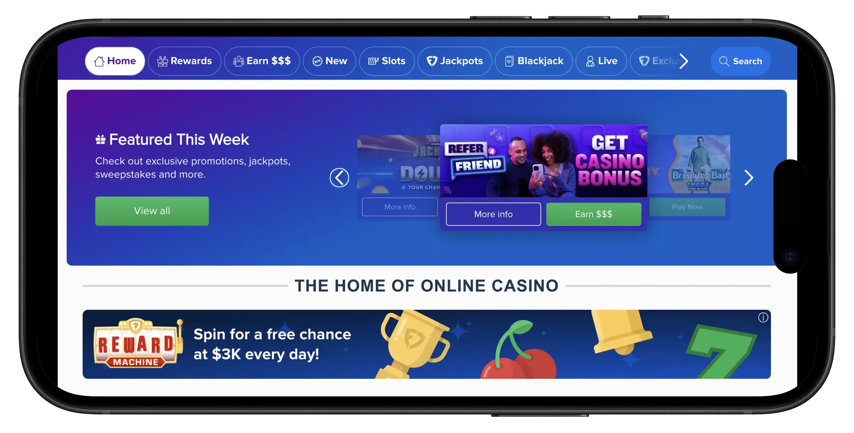 FanDuel Casino Bonus homepage on mobile.