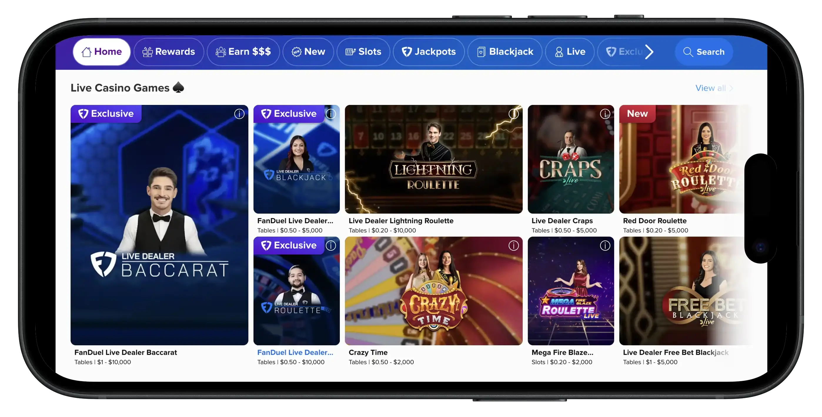 FanDuel Casino Live Dealer Games on mobile.