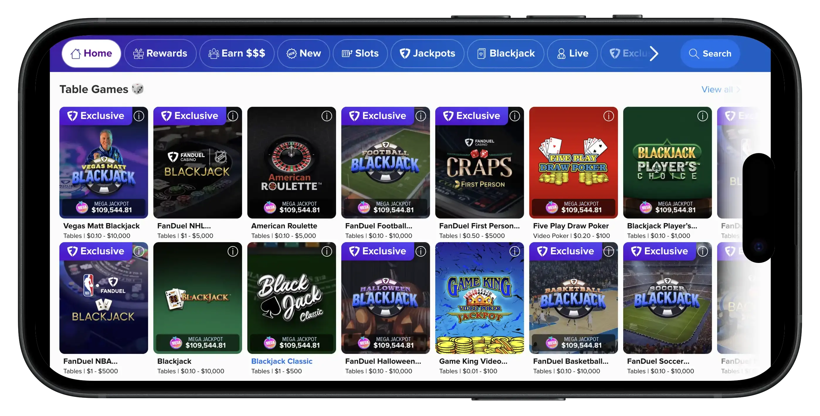 FanDuel Casino table games on mobile.