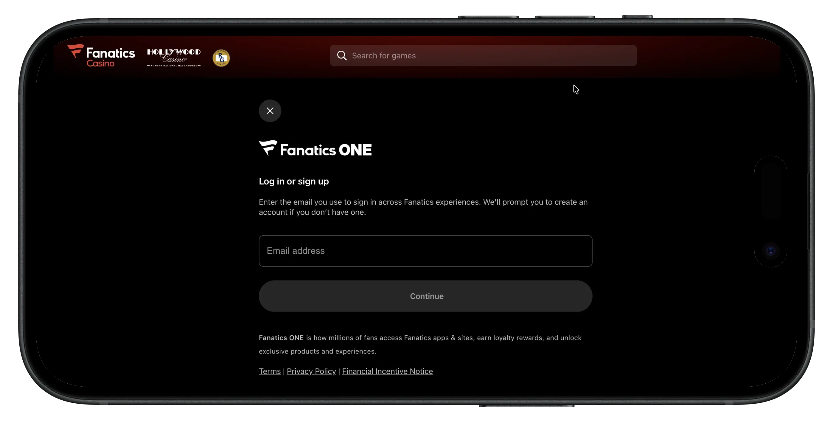 Fanatics Casino sign up prompt on the web browser.
