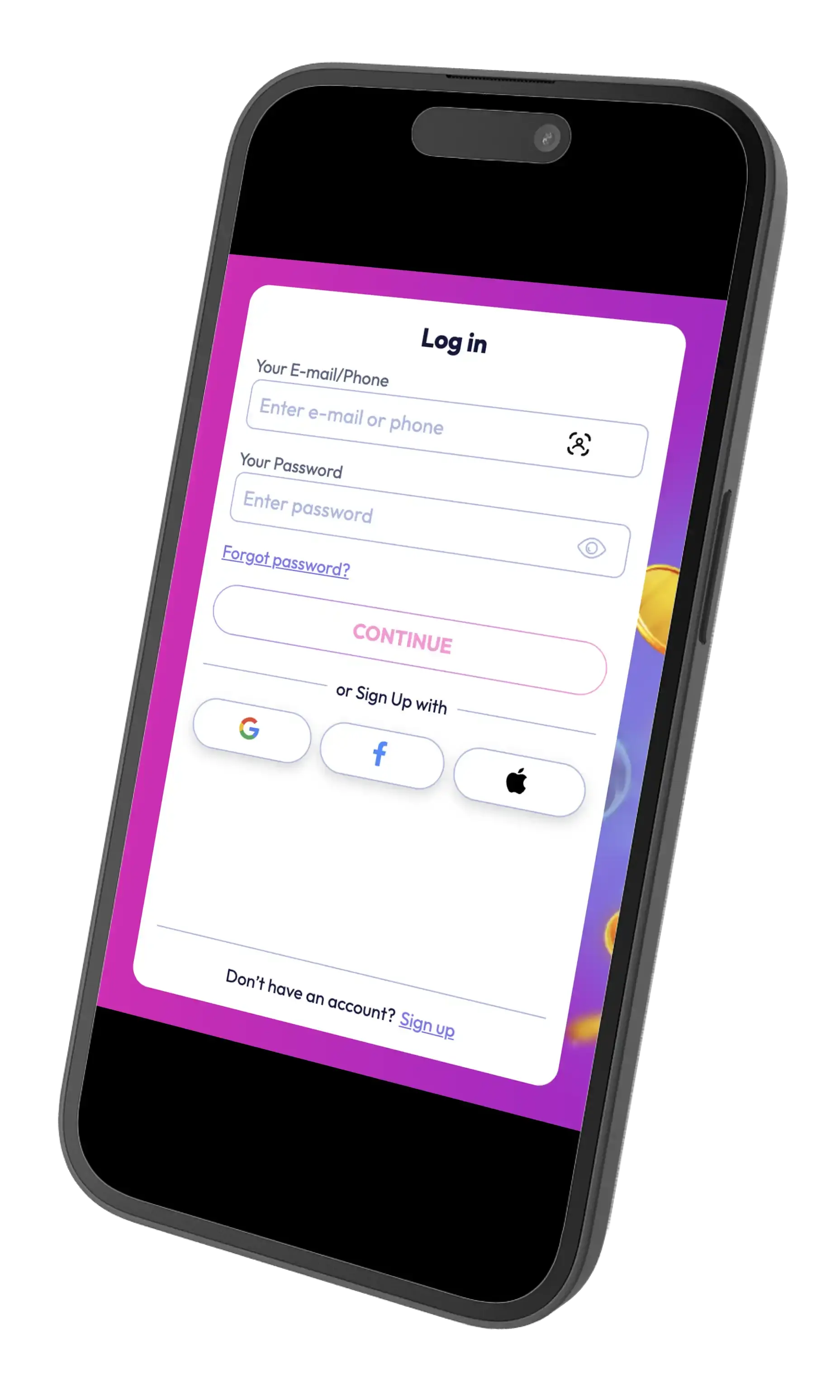Funrize Casino login pop up on mobile.