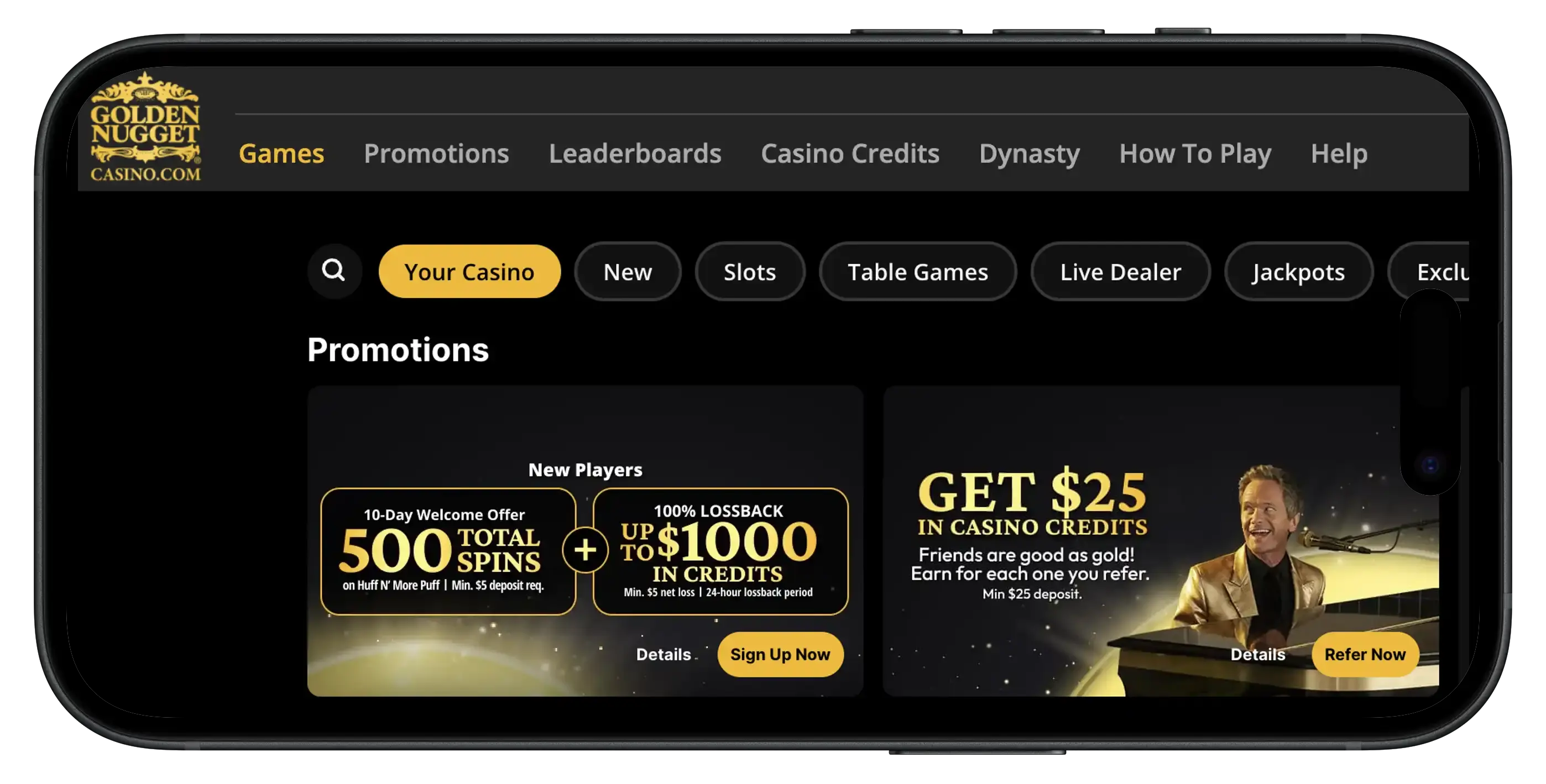 Golden Nugget Casino welcome bonus on mobile.