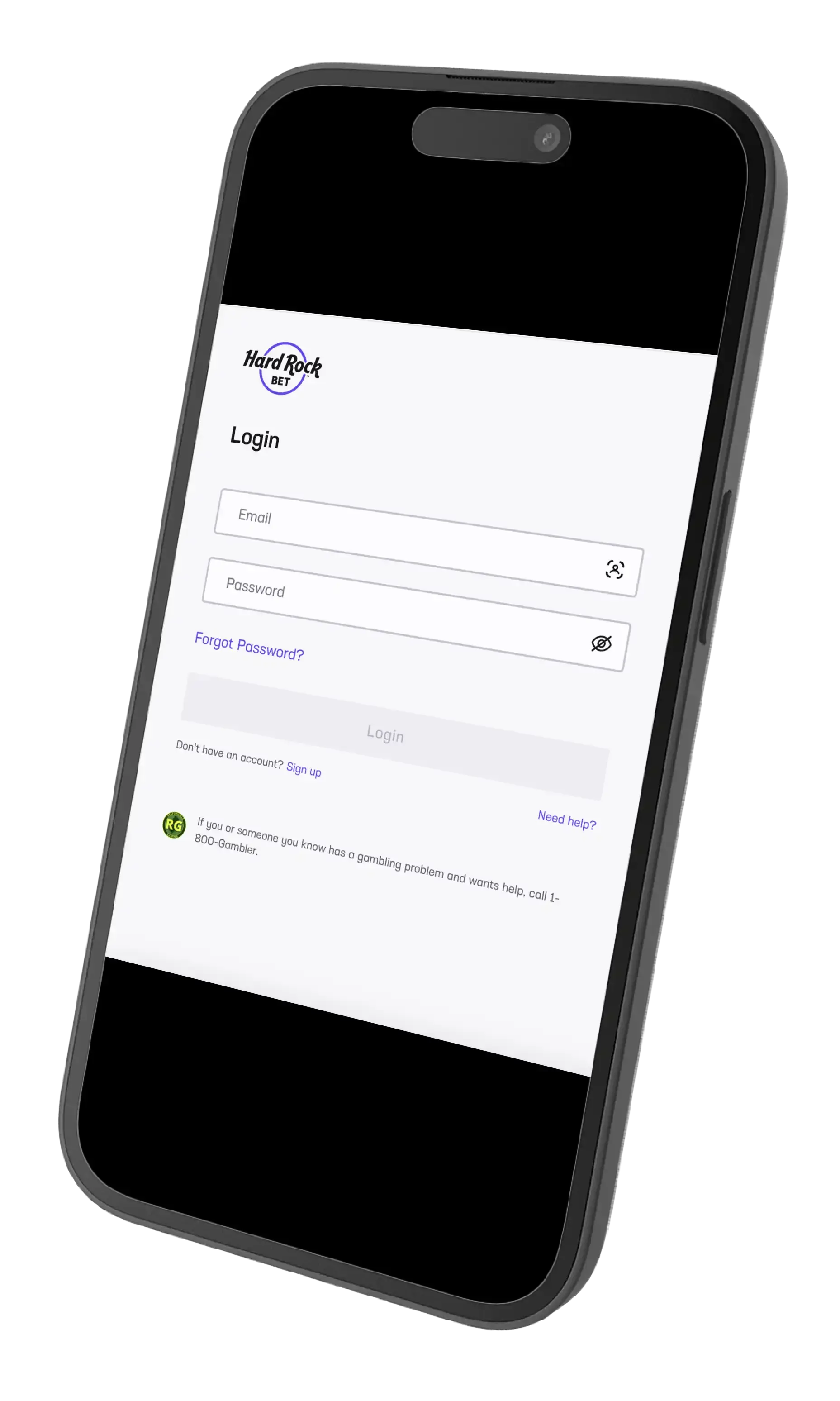 Hard Rock Bet Casino Login prompt on mobile.