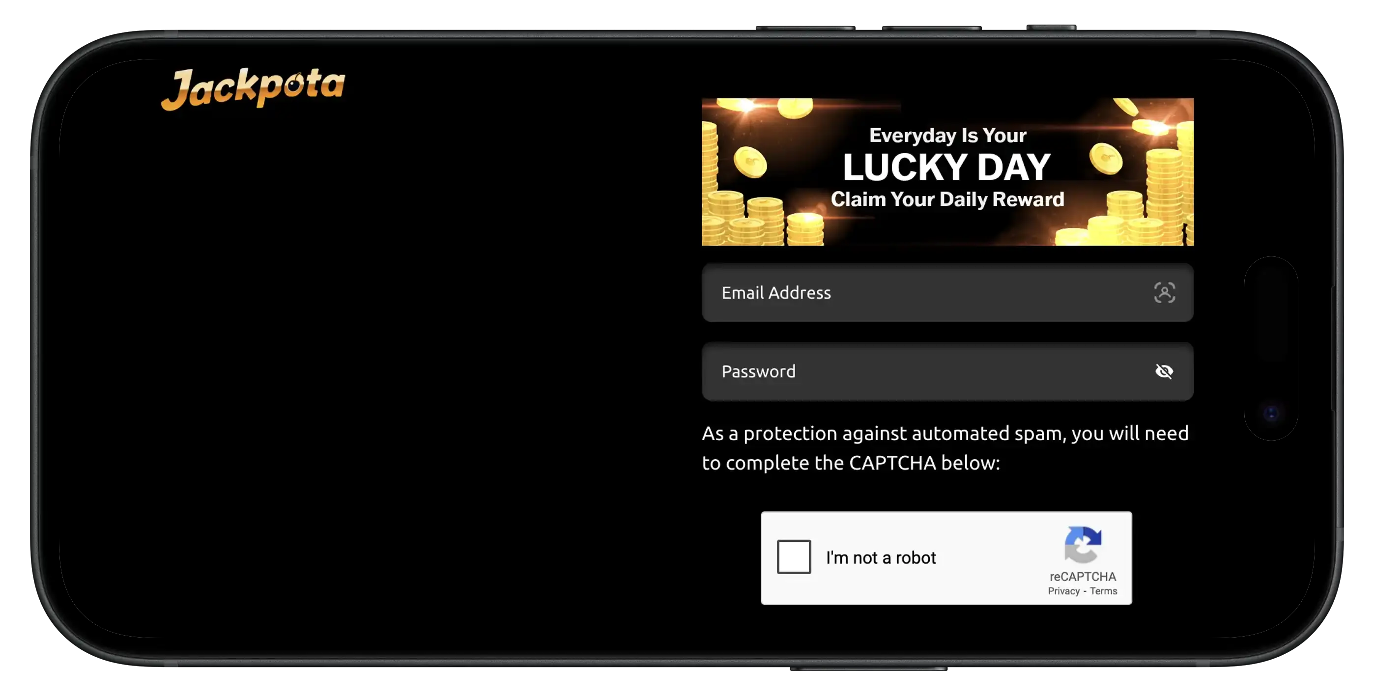 Jackpota Casino login pop up where players will provide their login information.