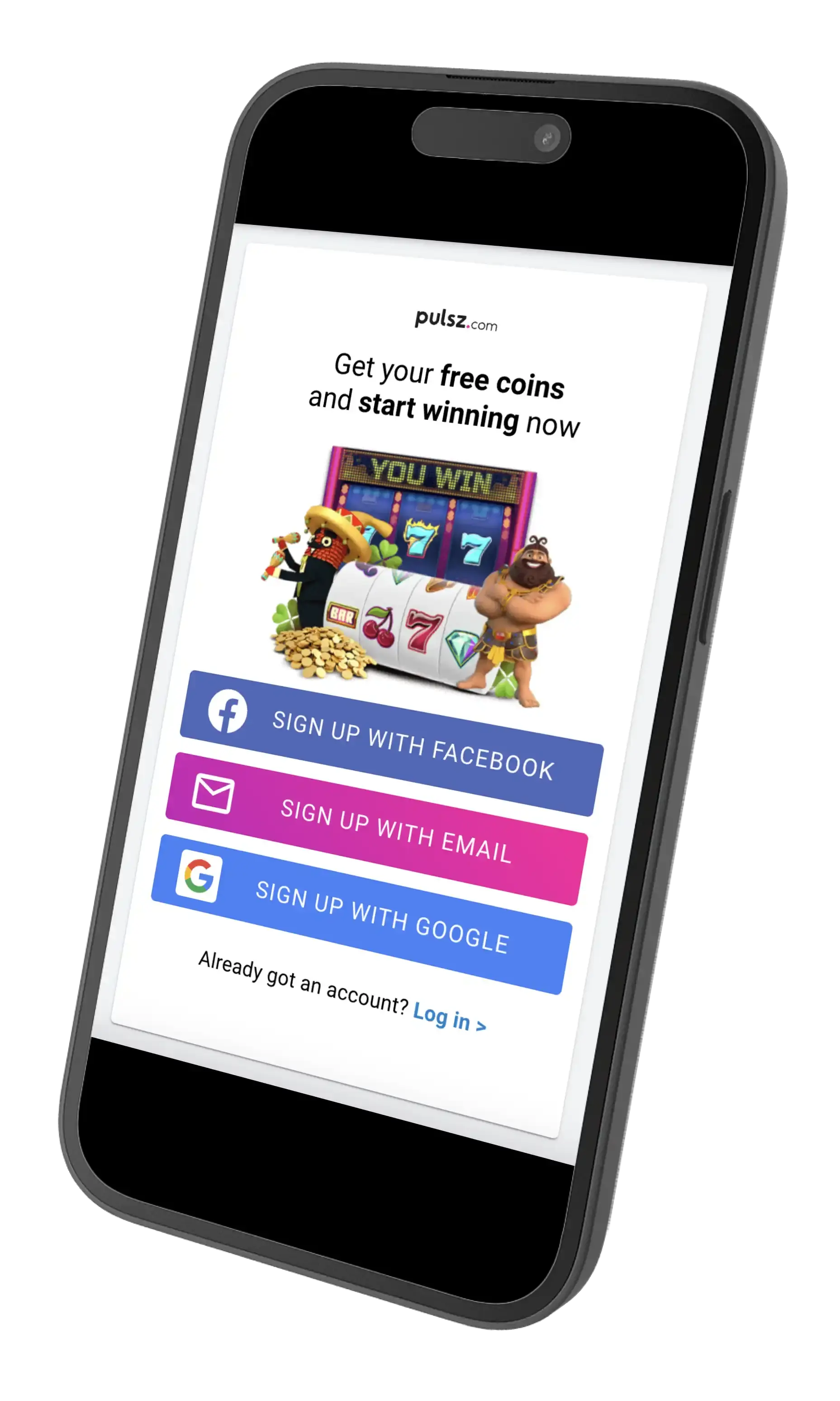 Pulsz Casino Sign up screenshot on mobile.