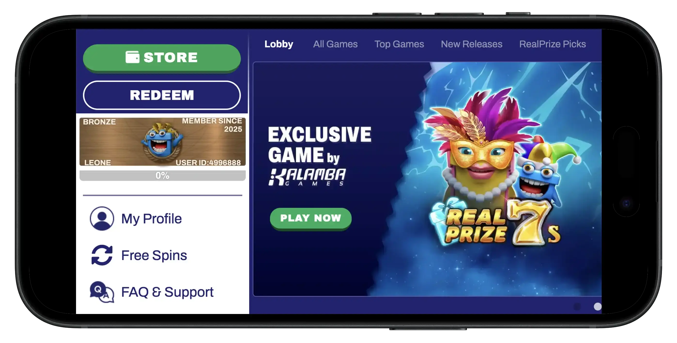 RealPrize Welcome on mobile.