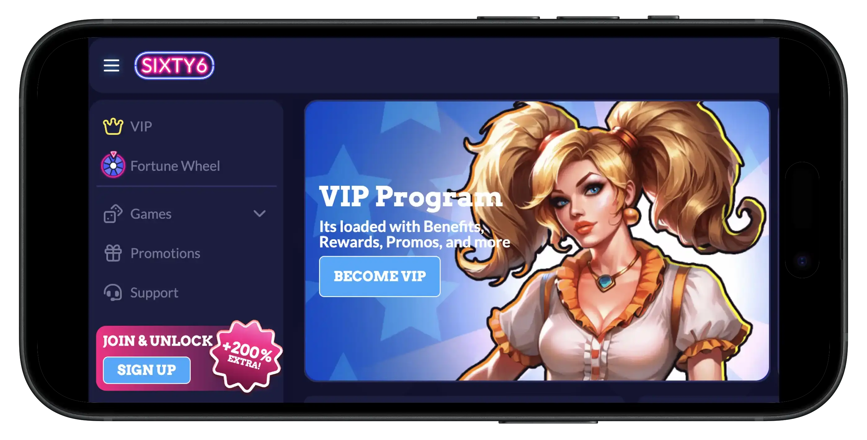 Sixty6 Casino VIP Program on mobile.