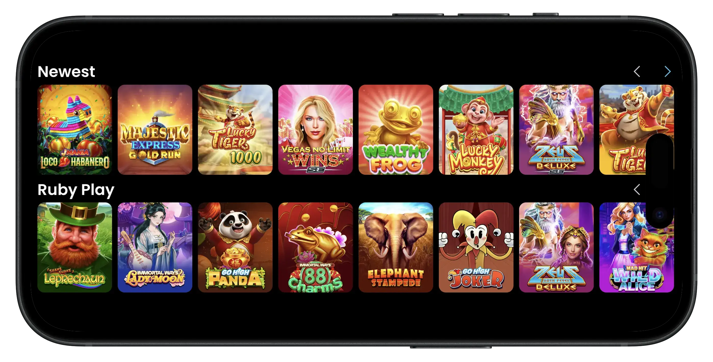 Popular slots at Spinfinite Casino on mobile.