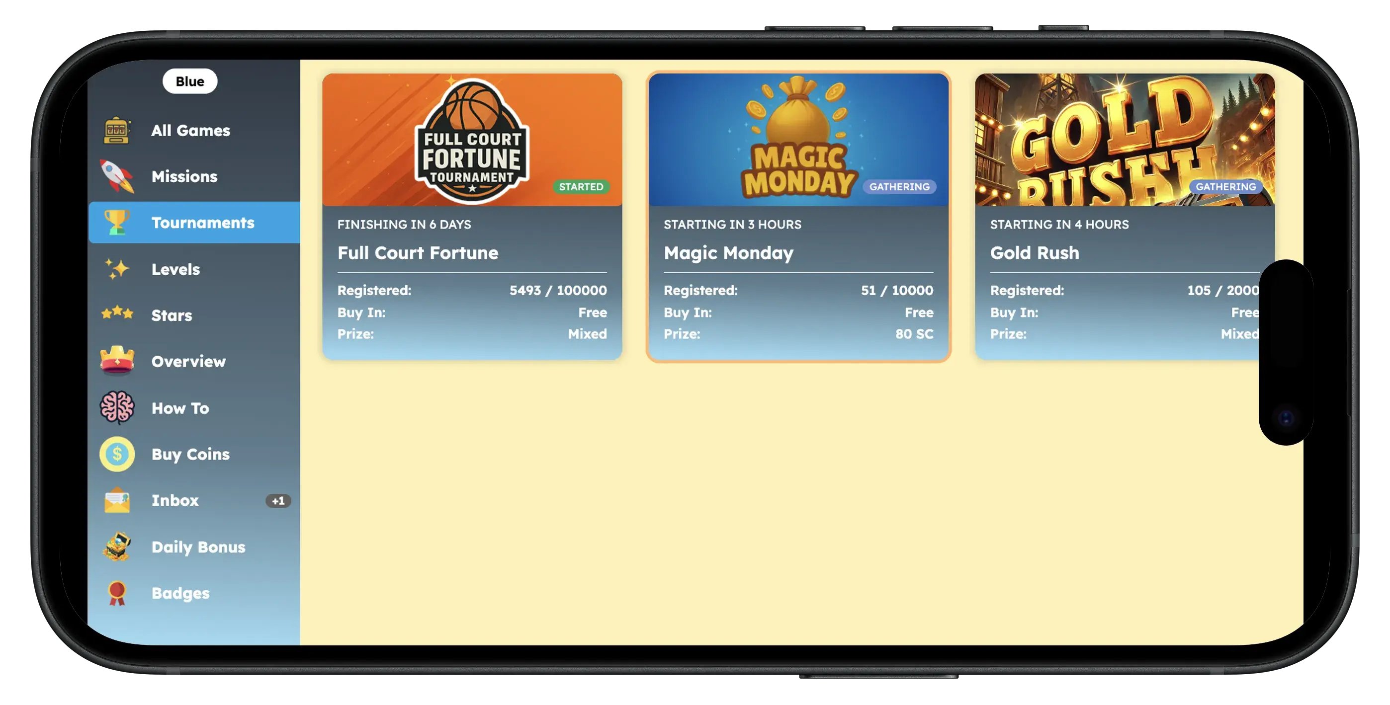 Tournaments Spinfinite on mobile.