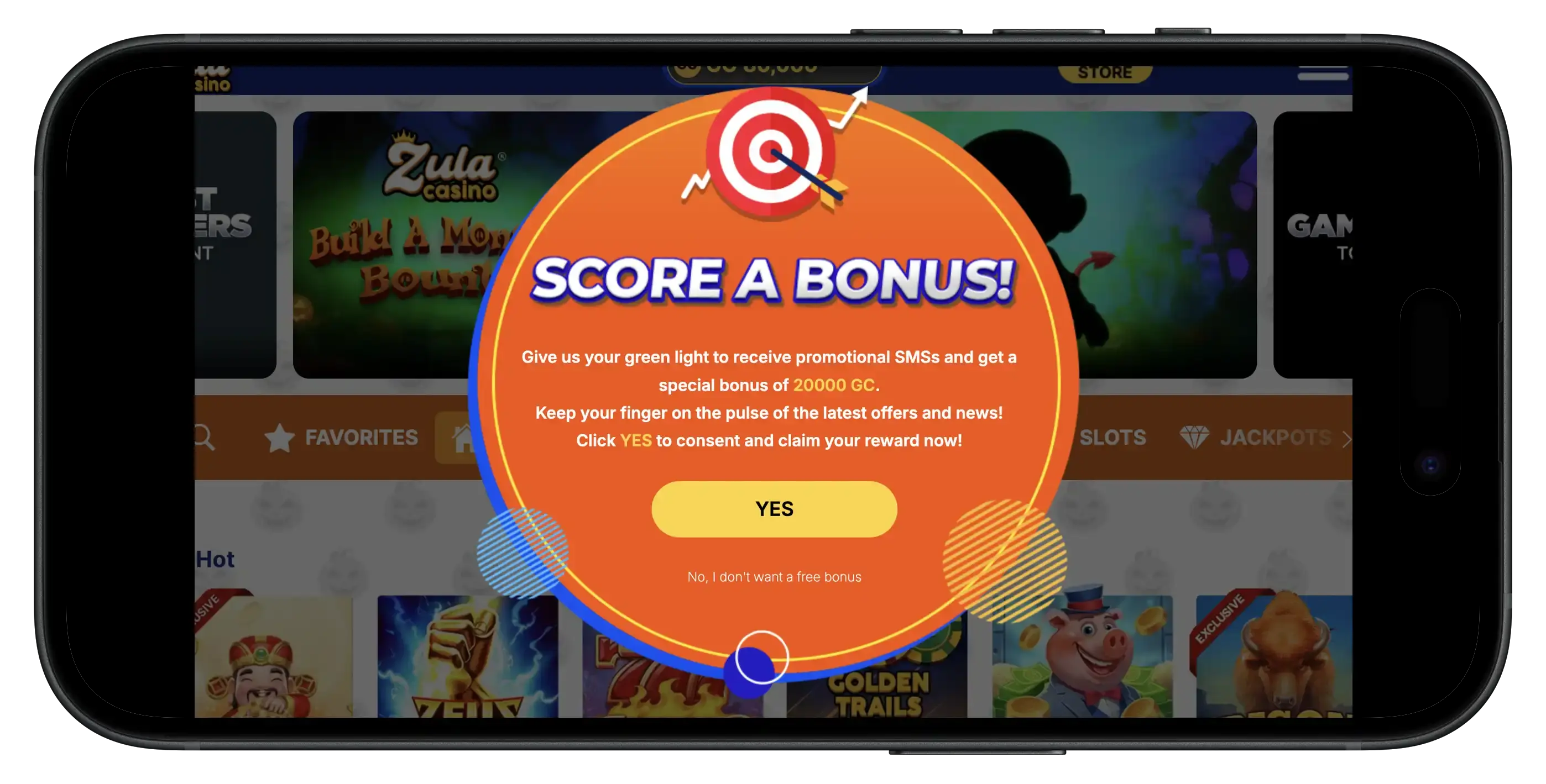 Zula Casino Bonus on mobile.