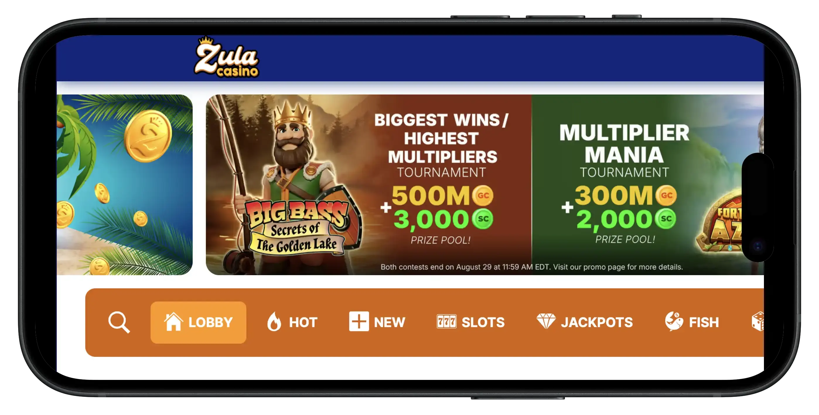 Zula Casino homepage on mobile.