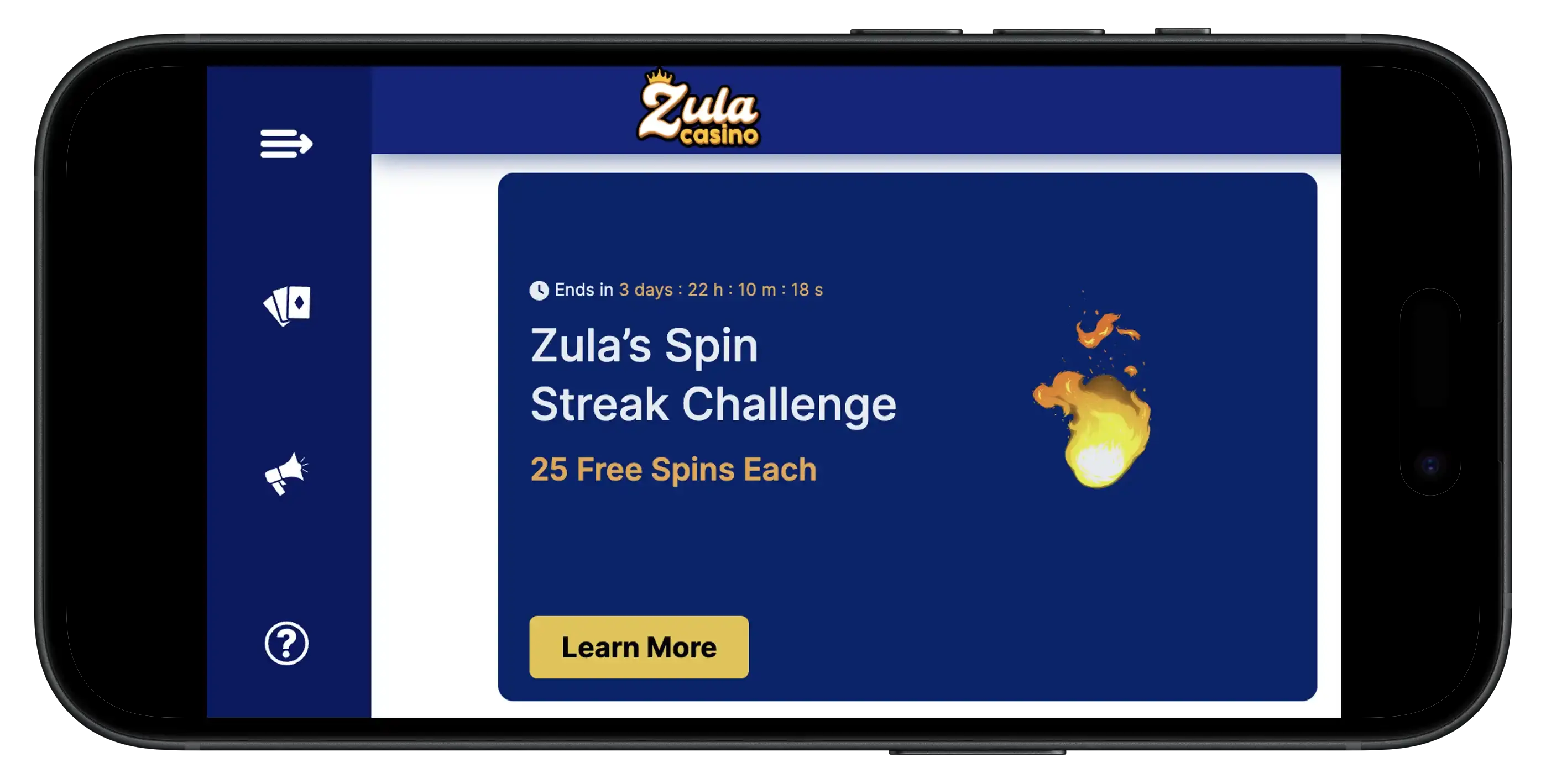Zula Casino Spin Streak Challenge on mobile.