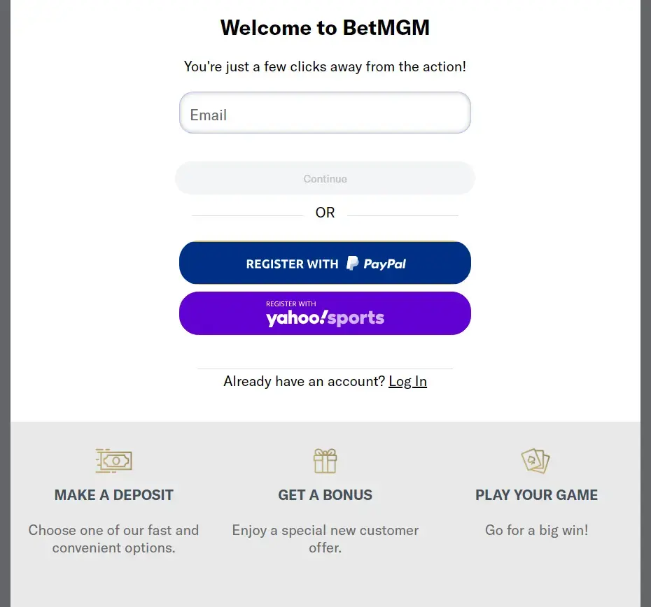 BetMGM sign up page