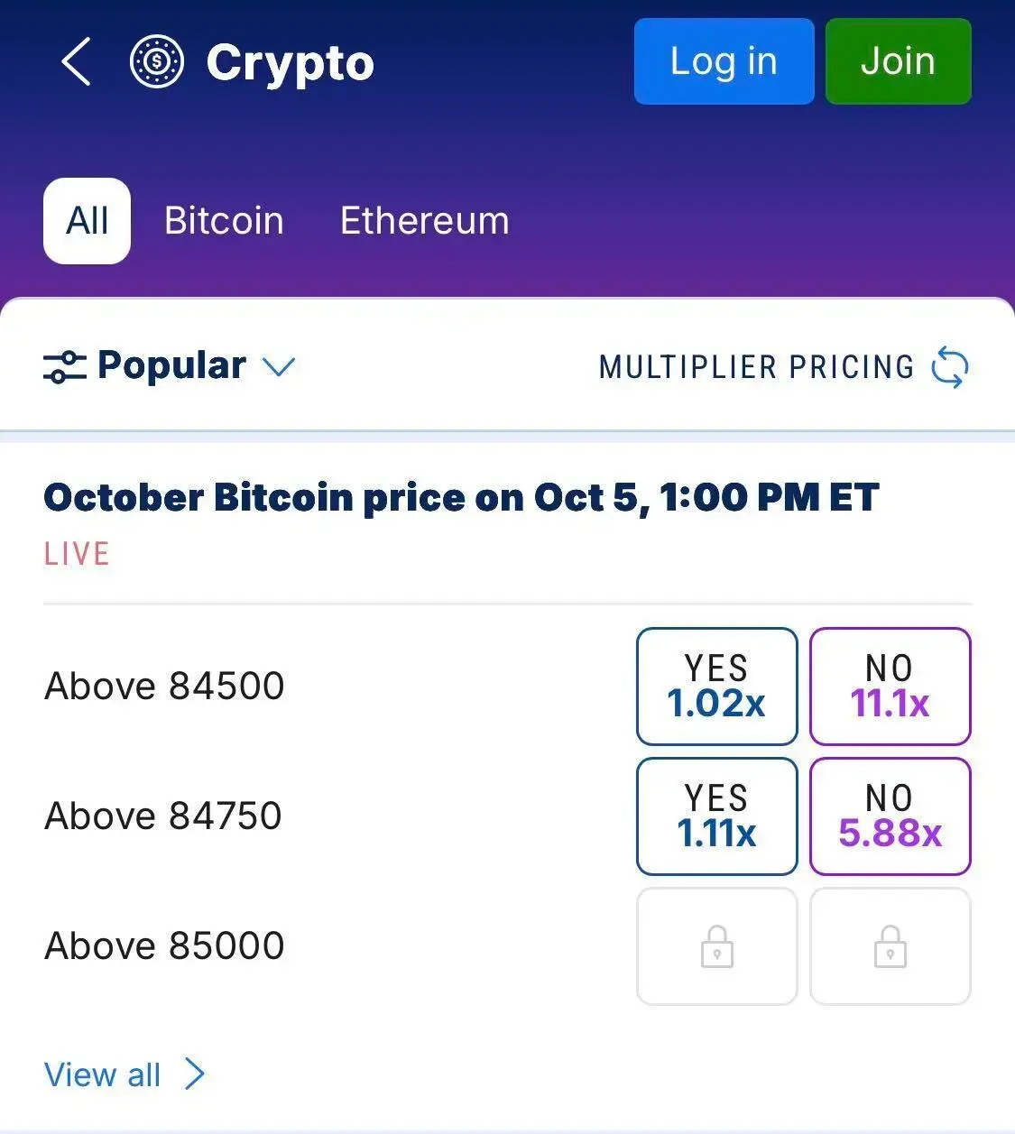 fanduel predicts app showing crypto markets