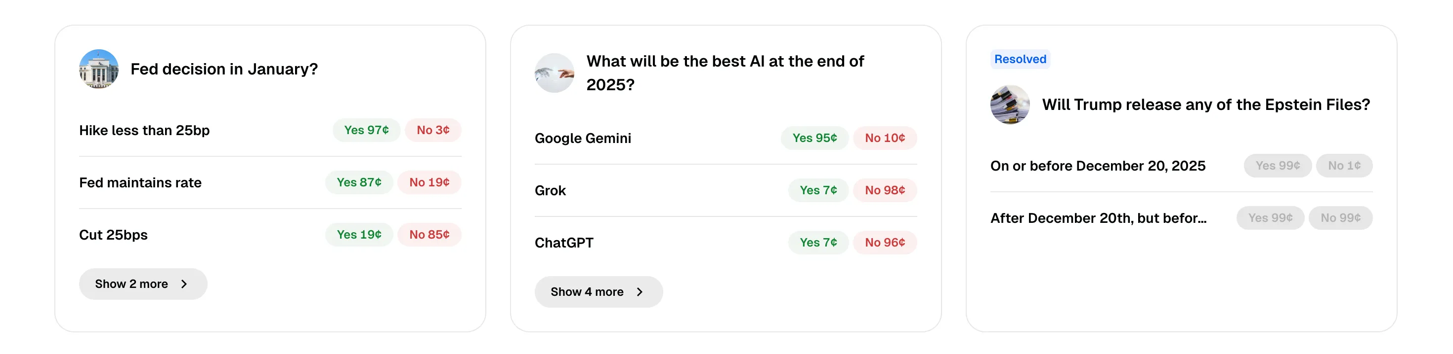 Gemini Predictions market options