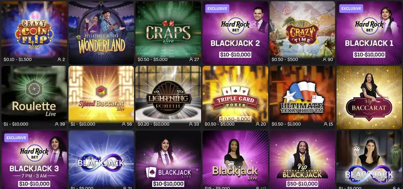 Hard Rock Bet Casino Live Dealer Games