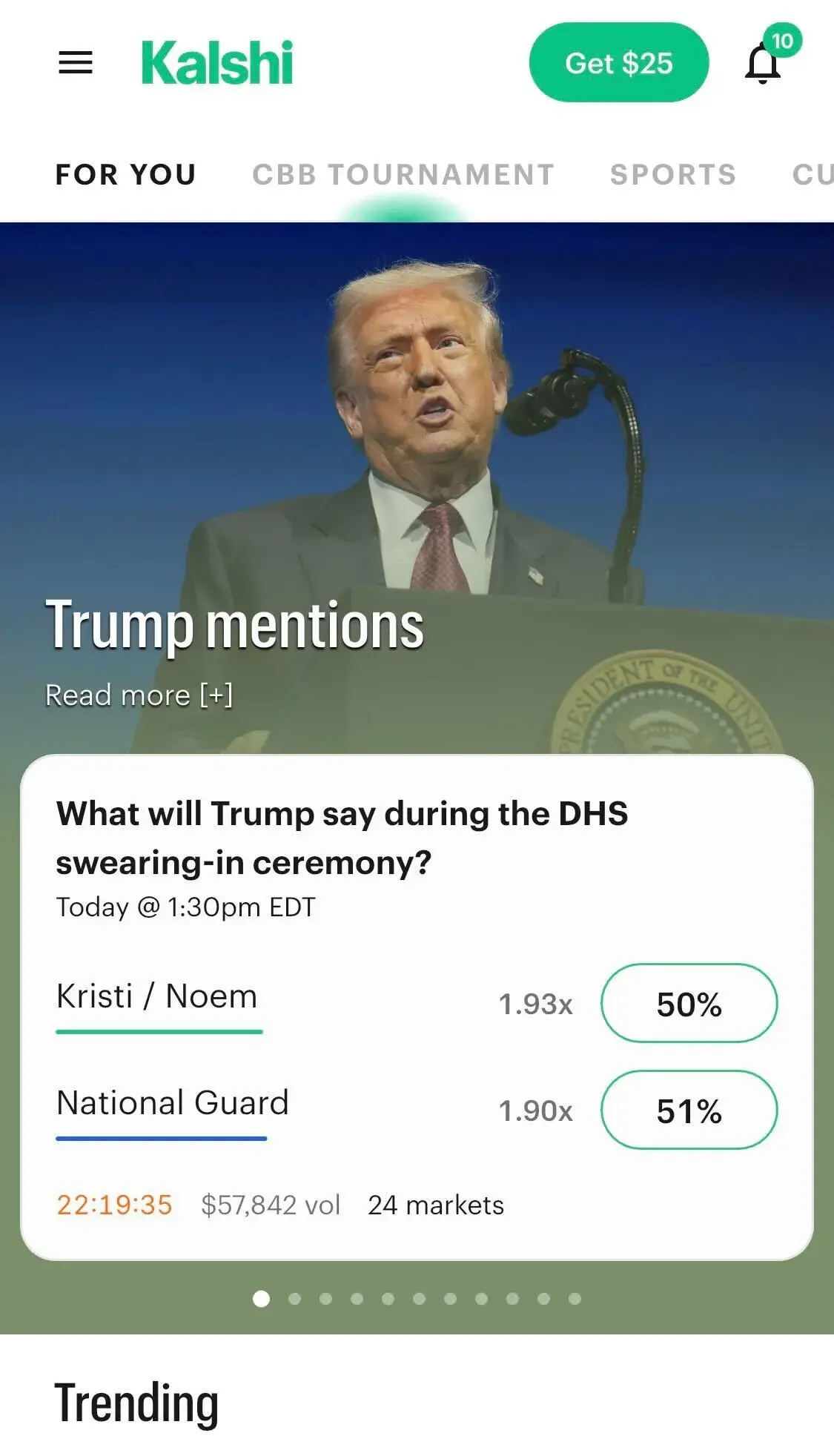 Kalshi's financial exchange screenshot.