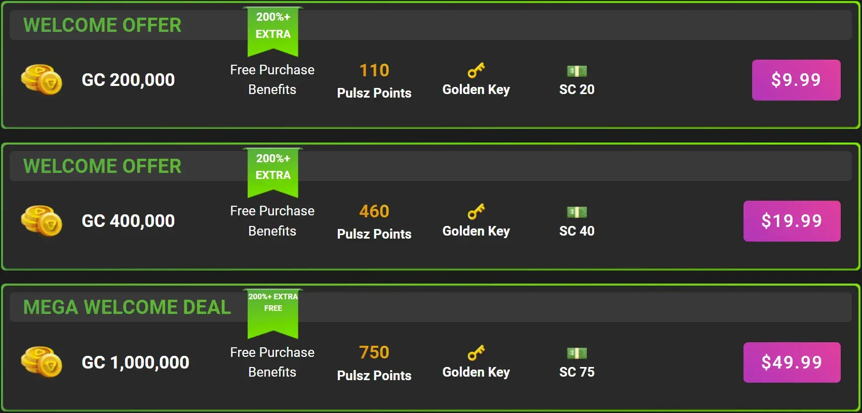 Pulsz Social Casino Special Offers