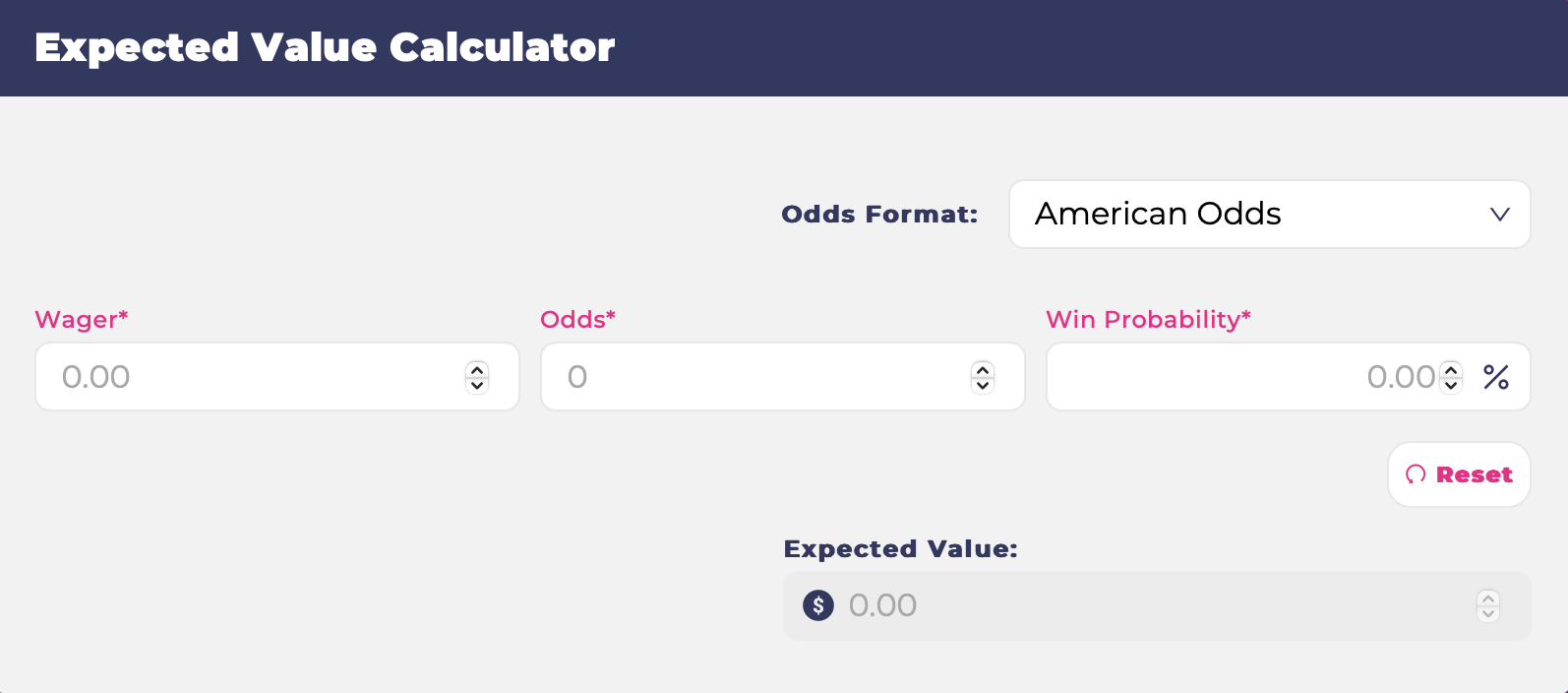 EV (Expected Value) Calculator example for boosted odds