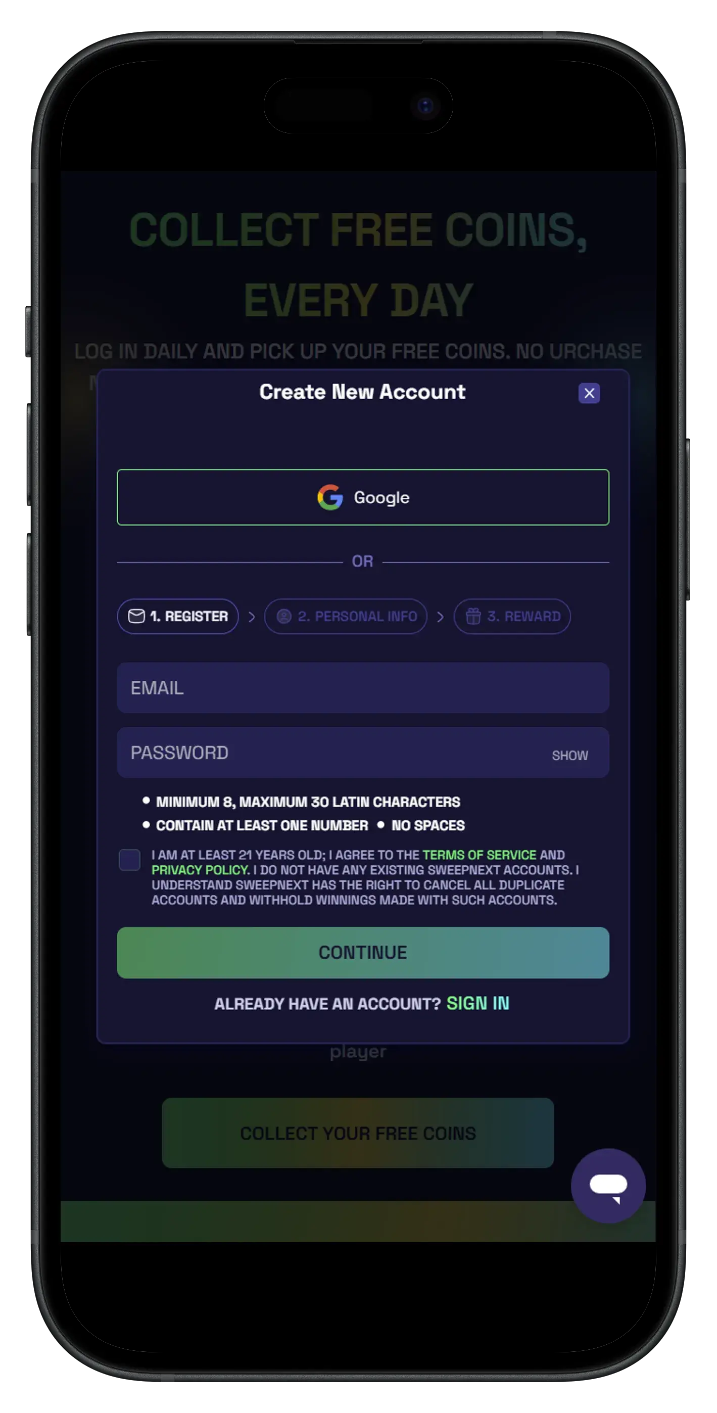 How To Sign Up at SweepNext Casino