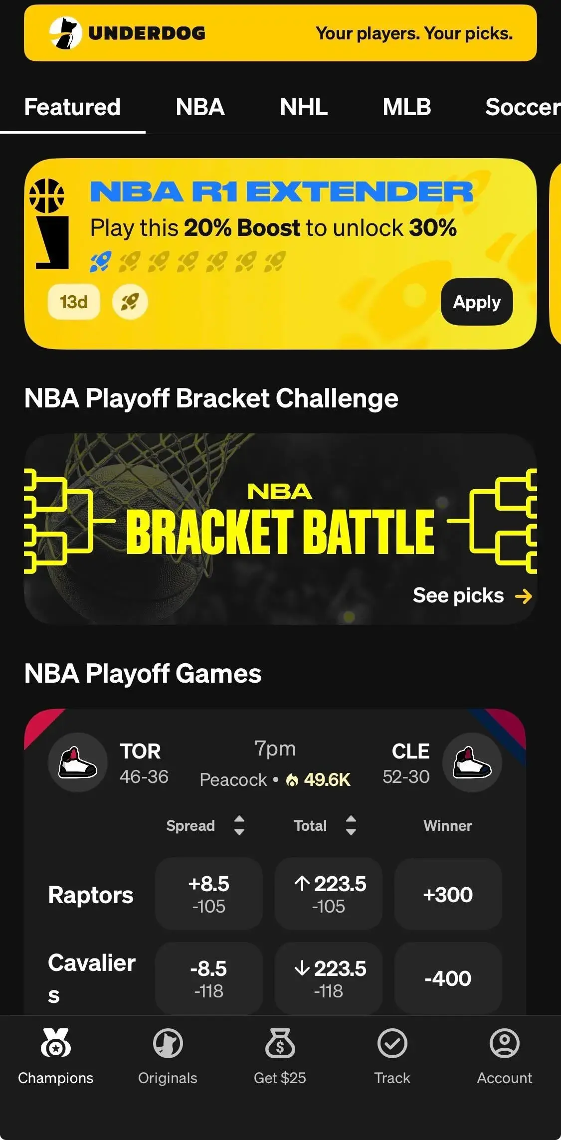 Popular Underdog picks today