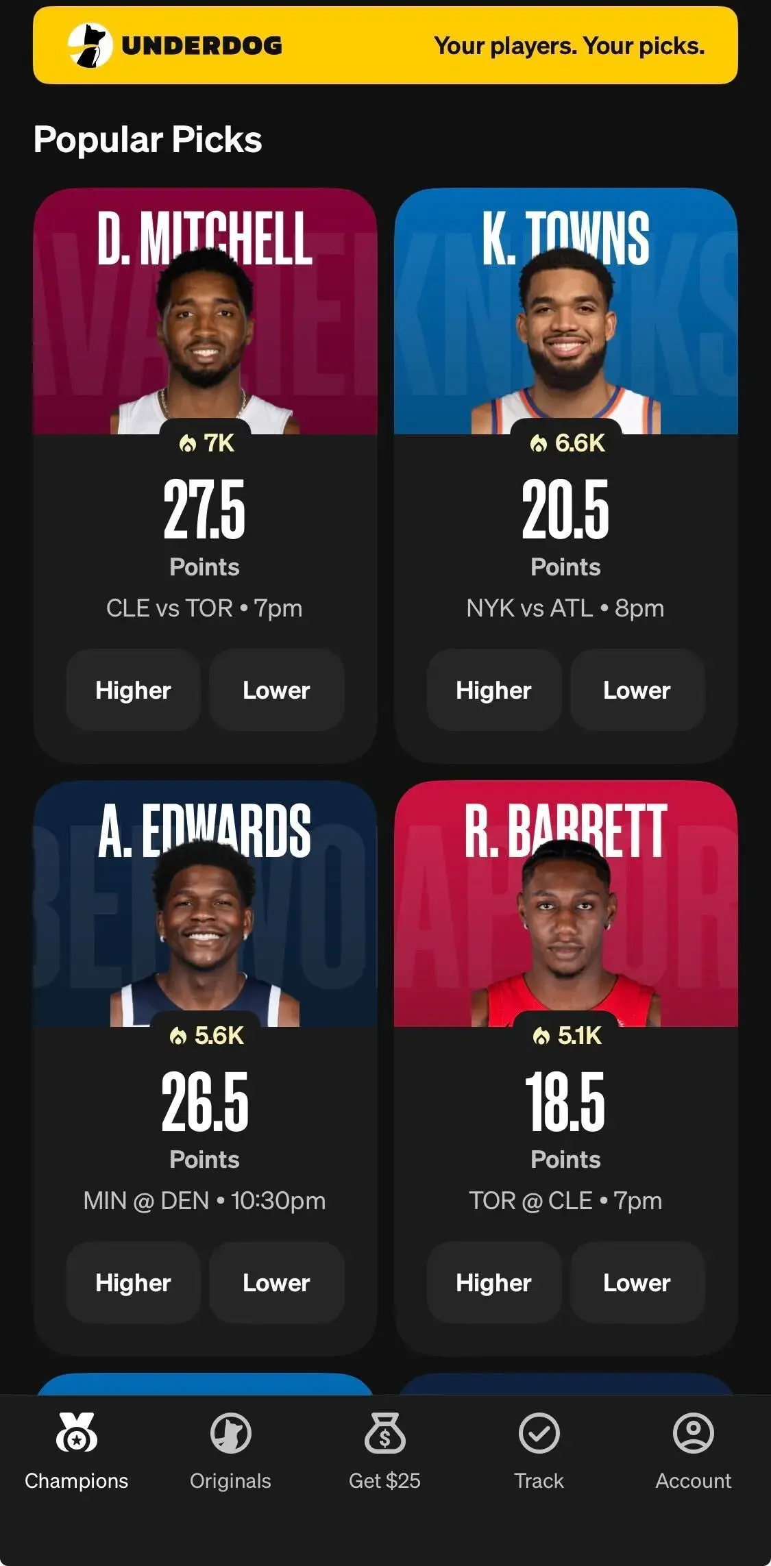 popular nba picks on underdog today