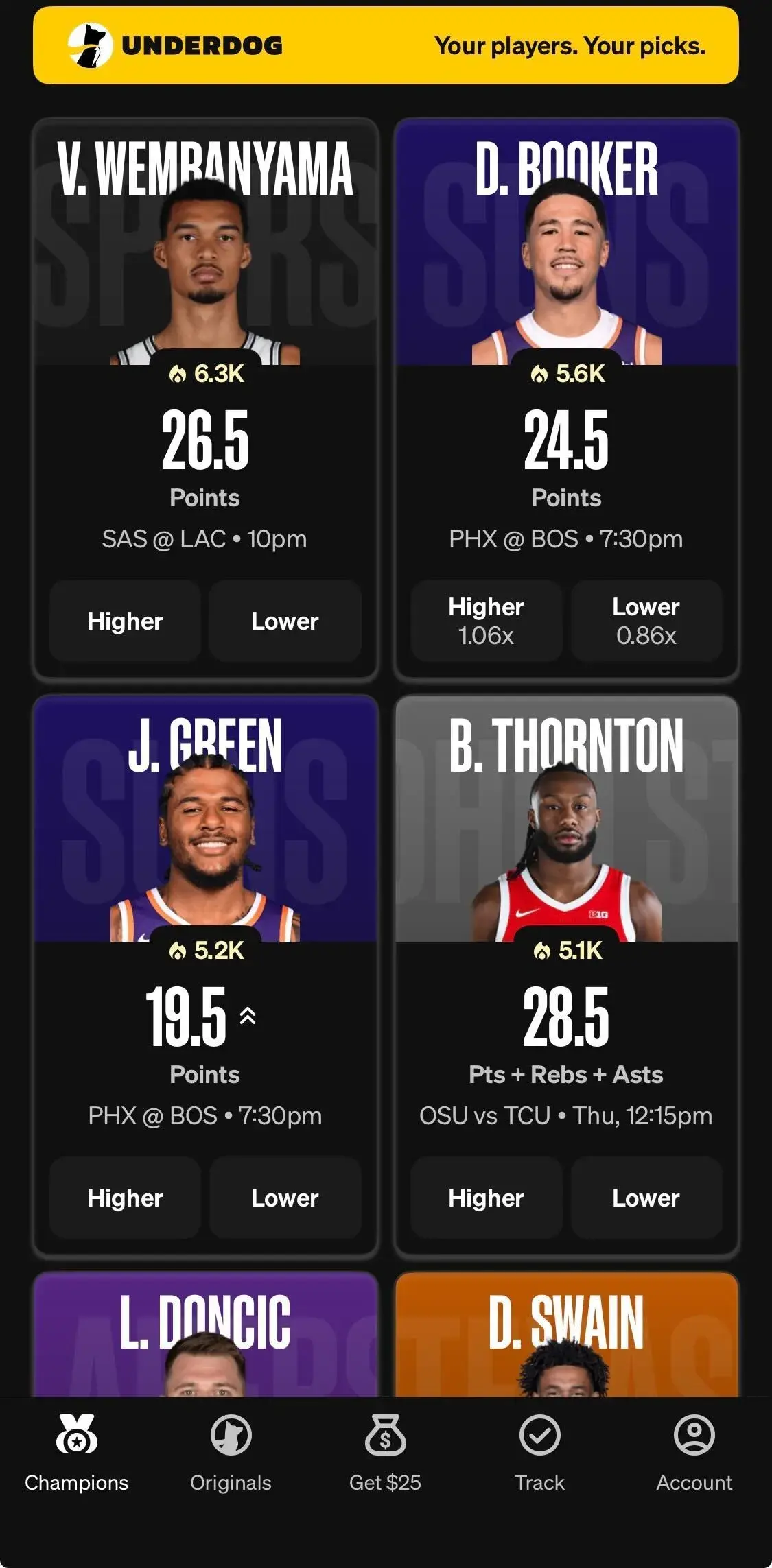 popular nba picks on underdog today