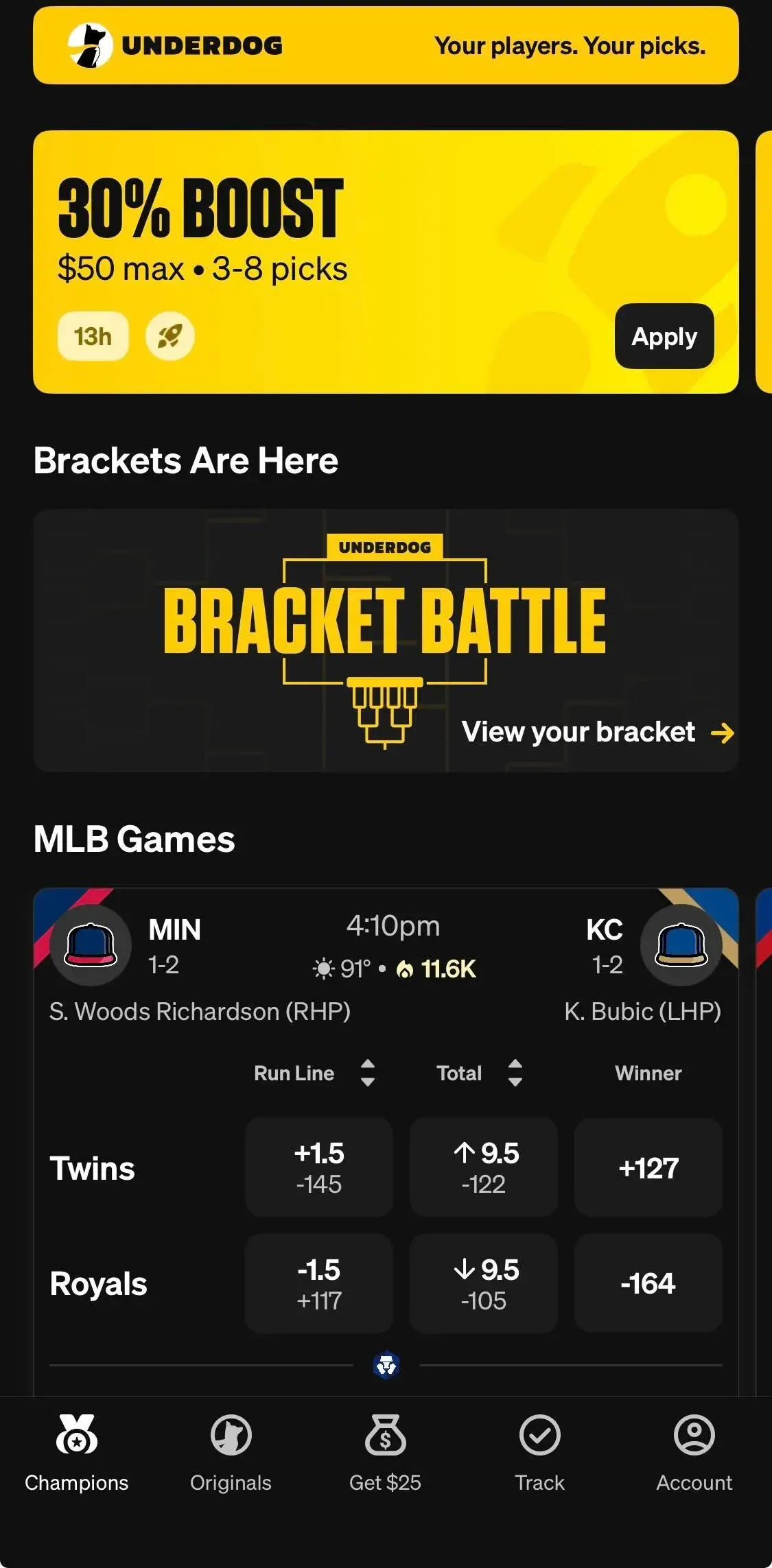 Popular Underdog picks today