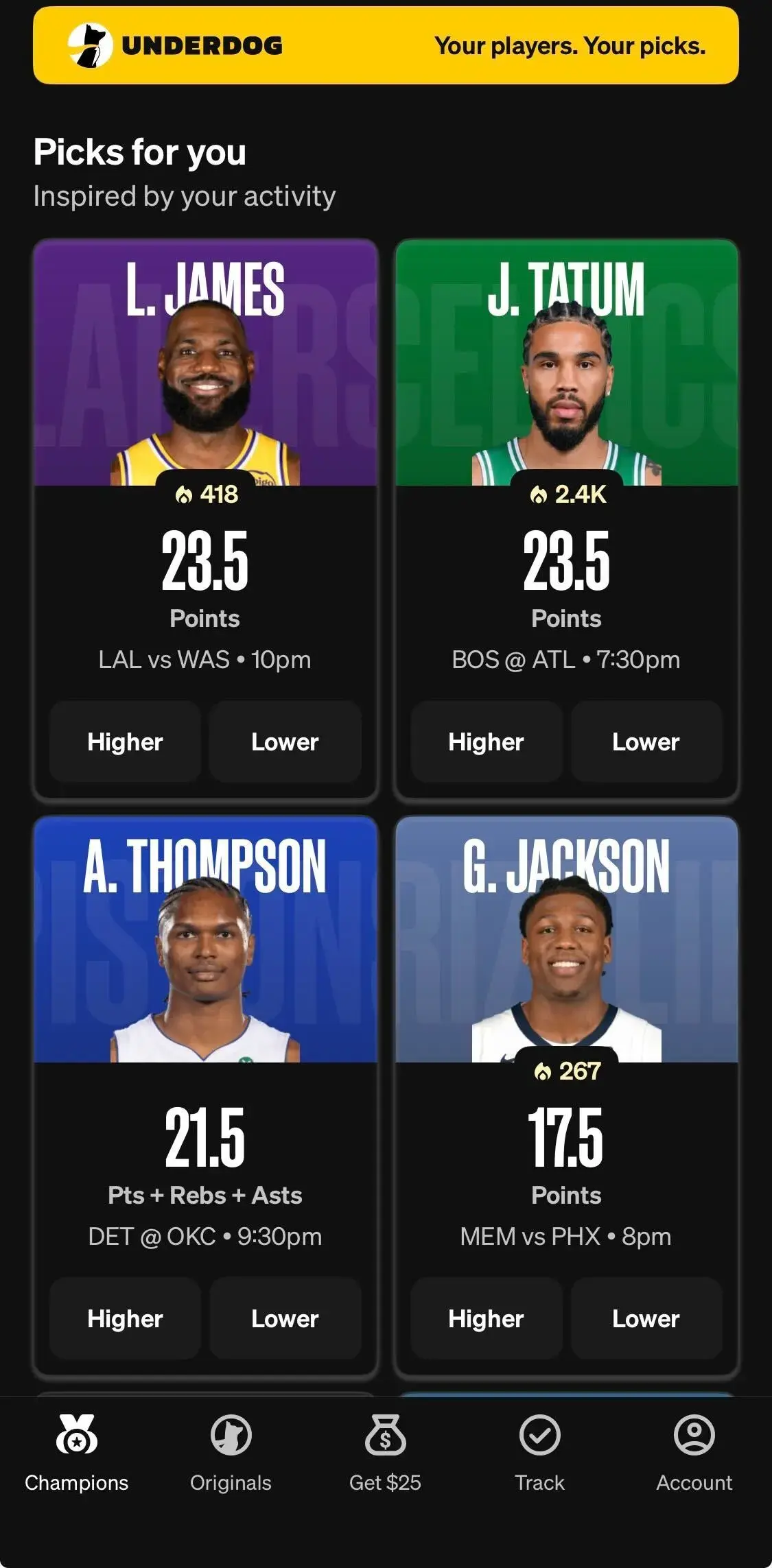 popular nba picks on underdog today
