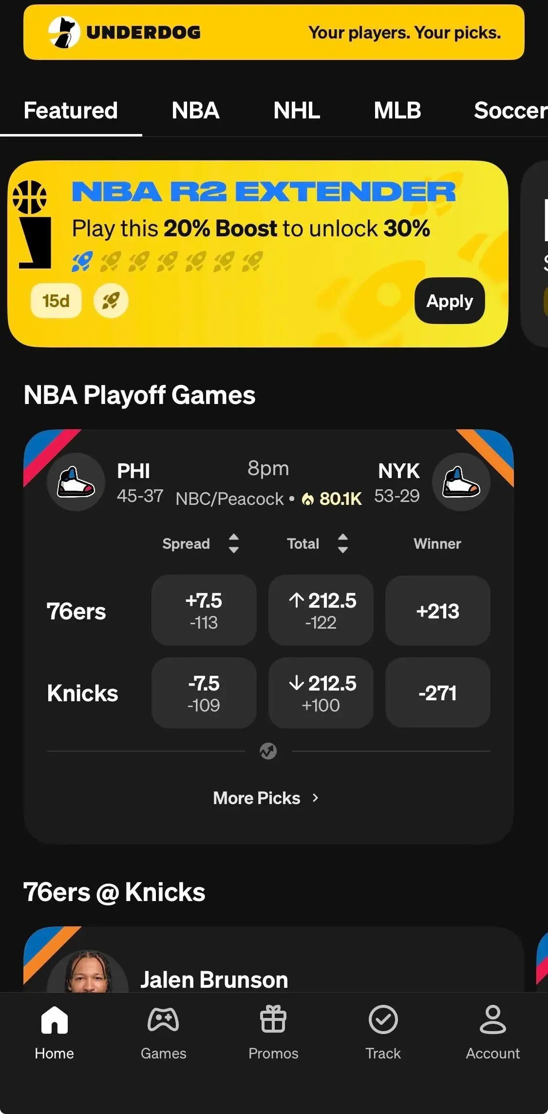 Popular Underdog picks today