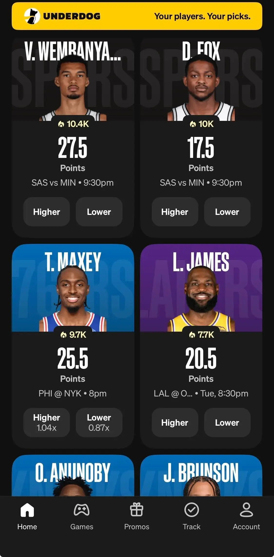 popular nba picks on underdog today