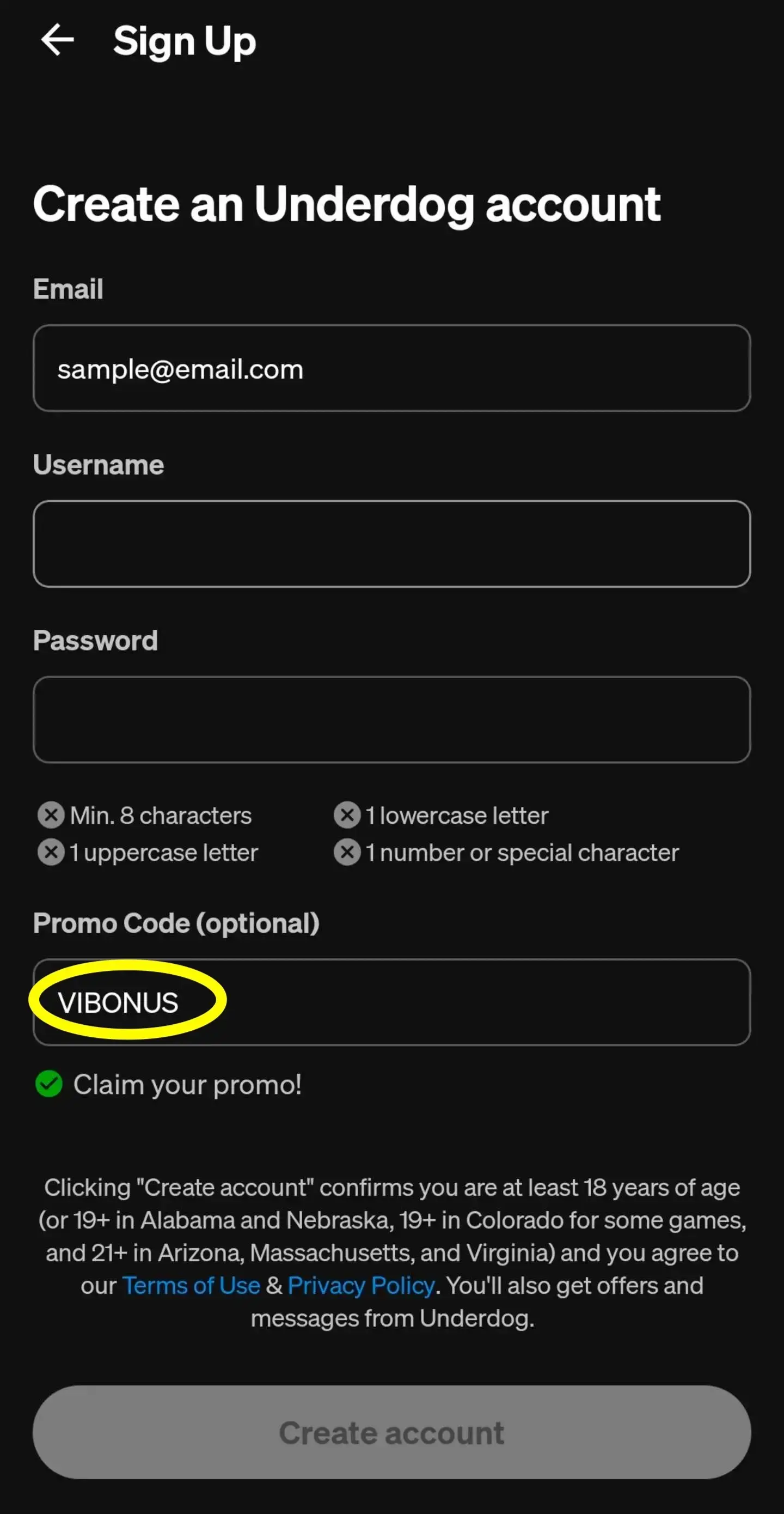 underdog promo code