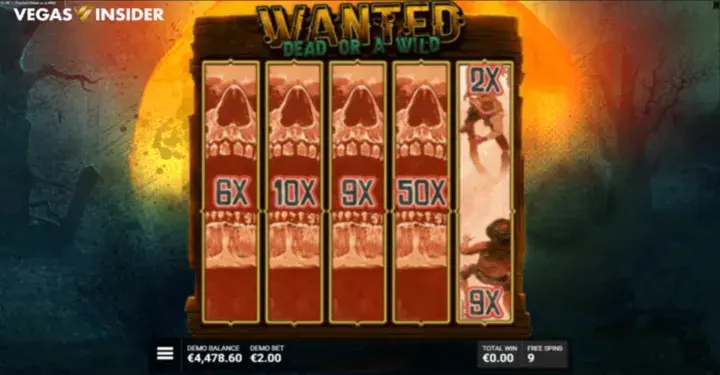 Duel at Dawn feature in Wanted Dead or a Wild slot with expanding wild symbols and multipliers in action