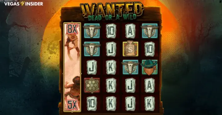 DuelReels mechanics in Wanted Dead or a Wild slot, showcasing wild symbols with multipliers expanding during duel.