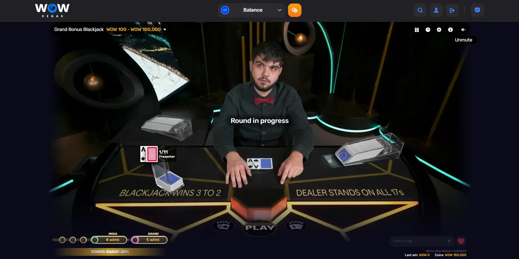 WOW Vegas Grand Bonus Blackjack