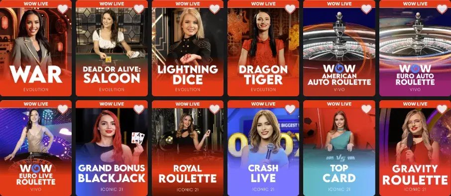 WOW Vegas Live Dealer Casino Games
